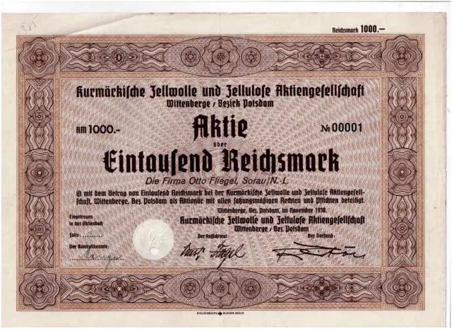 Kurmärkische Zellwolle und Zellulose AG, Wittenberge, B. Potsdam, 1938, Nr.00001