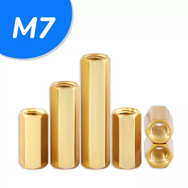 M7 - 7mm Brass Hex Coupling Nuts Metric 1.0 Coarse DIN 6334