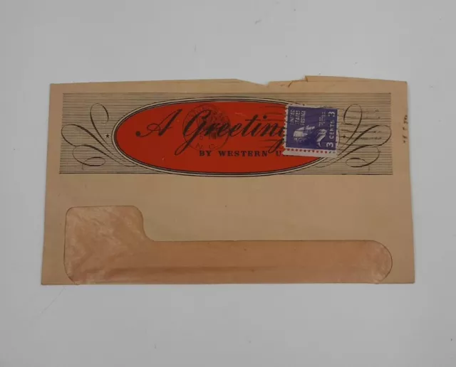 Antique Western Union Greeting Envelope with 3 cent Thomas Jefferson stamp