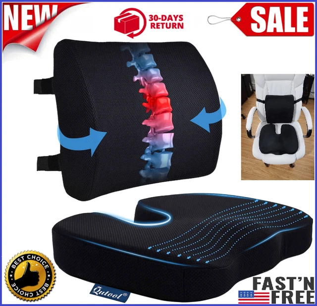Memory Foam Lumbar Back Support Pillow & Seat Cushion Office Desk Chair Seat Car
