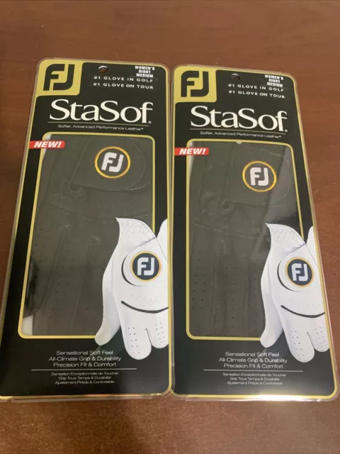 2 pack Ladies Medium footjoy Stasof Black Leather Golf gloves NEW RH for Lefty