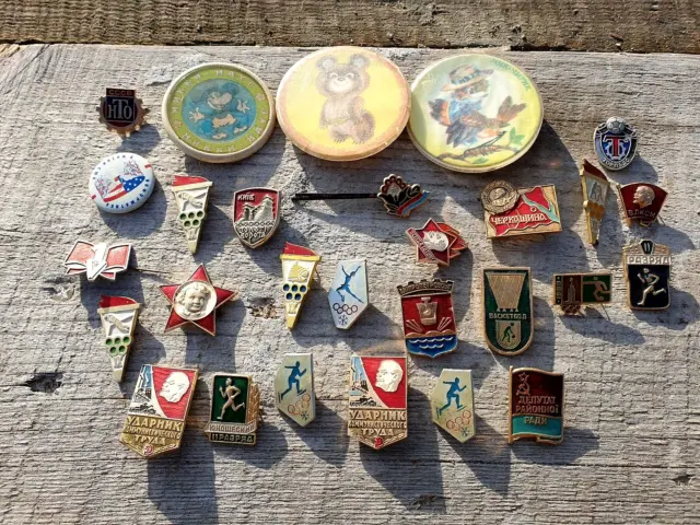 Vintage Soviet Union Set of USSR Olympics 80 Pin Badges 28 pieces