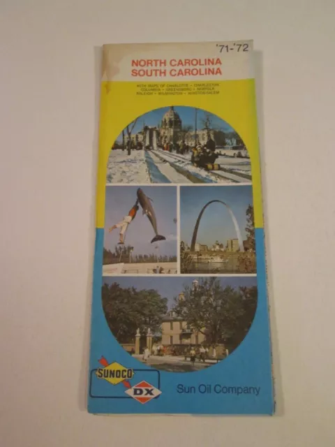 Vintage 1971 Sunoco DX NC, SC - Oil Gas Service Station Travel Road Map