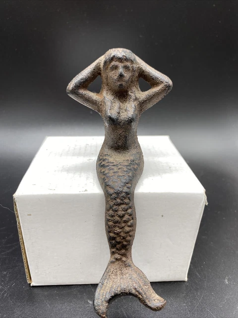 Vtg Cast Iron Sitting Mermaid Figurine Shelf Sitter 5.25 " Mythical Creature