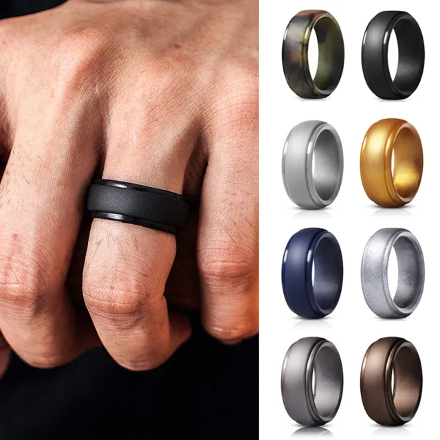 Silicone Wedding Ring for Men 8 Pack Breathable Silicone Rubber Wedding Bands