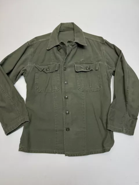 Vintage 60s US Army Sateen OG-107 Vietnam Longsleeve Shirt Mens Sz Medium Green