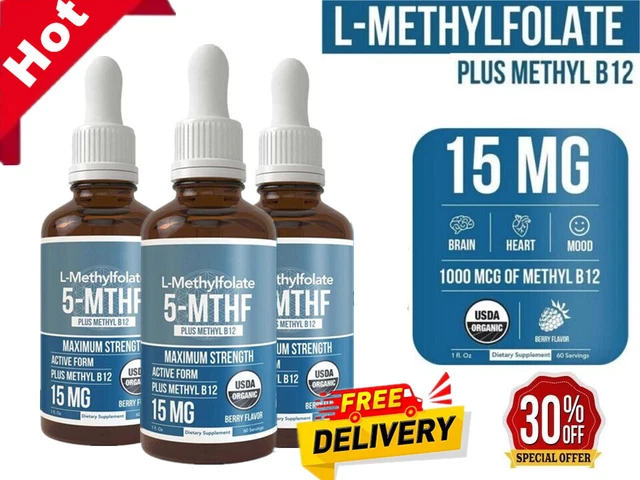 3X L-METHYL FOLATE 5-MTHF Drops 1000 Mcg - Liquid Vitamins Folate ...