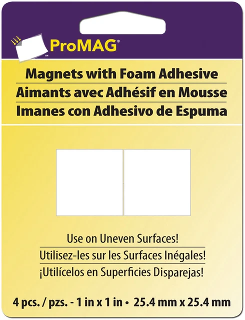 Imanes cuadrados ProMag con adhesivo de espuma-1" 4/paquete, 12332