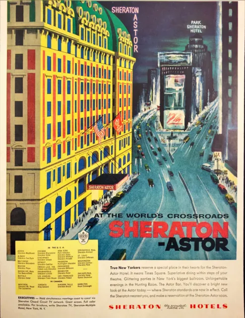 New York Sheraton-Astor Hotel Times Square Park Sheraton Hotel 1956 Print Ad