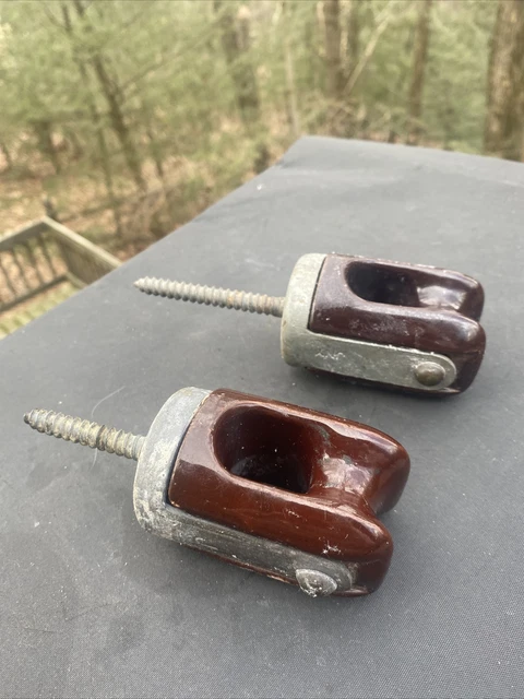 2-Vintage Brown Screw-In Lag Spike Porcelain Ceramic Eletrical Insulators
