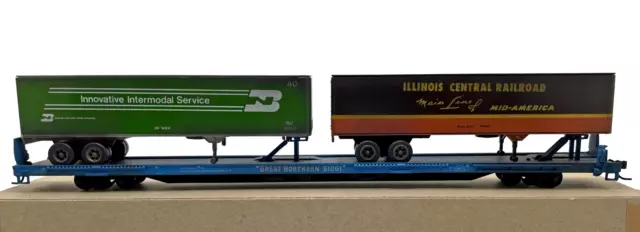 Ho Athearn 2004 86 Ft Flat Car With 2 Trailers Bn Ic Great Northern Gn Weathered