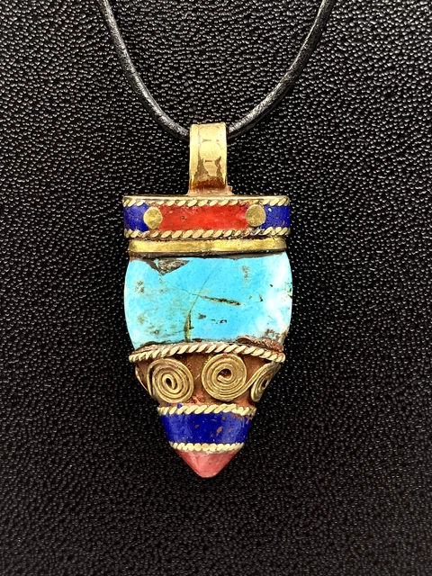 Originale Navajo Argento Sterling Turchese Con Corallo Ciondolo (14.9grams)