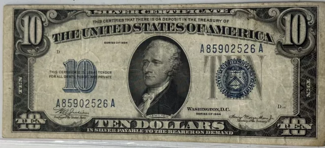 1934 $10 Silver Certificate Blue Seal Note