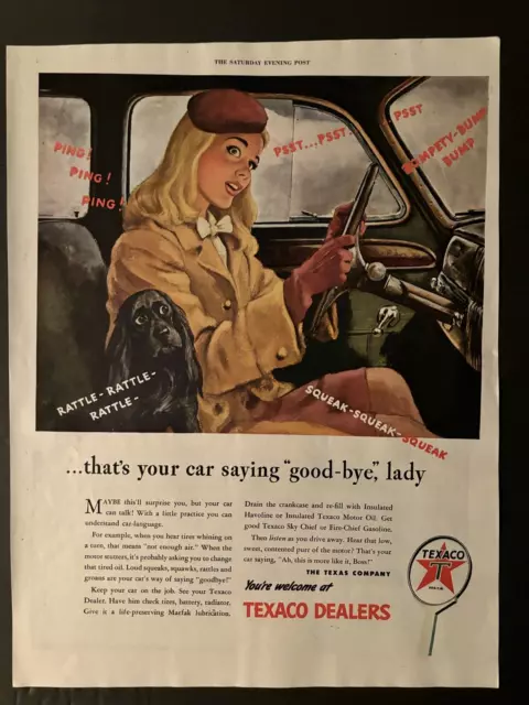 Texaco The Texas Company Dog Woman Automobile Vintage Print Ad 1944