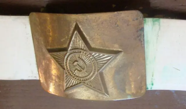 U4 Soviet Russian Army  - White Leatherette Belt Vintage (Brass Buckle) Original