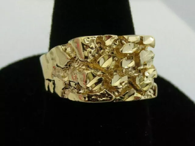 Mens 14Kt Gold Plated  Designer Nugget Squared Off Ring Style R1 In Sizes 5-13