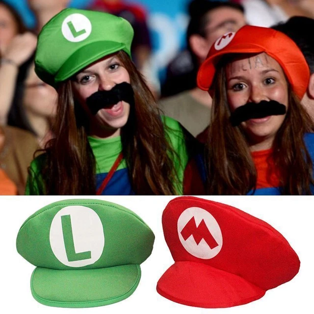 Orgoue Super Bros Kostüm, Mario Bros Kostüm Mario & Luigi Hut Kappen Schnurrbärte Handschuhe Knöpfe Hosenträger Cosplay Kostüm Zubehör Für Damen Herren Kind Für Karneval