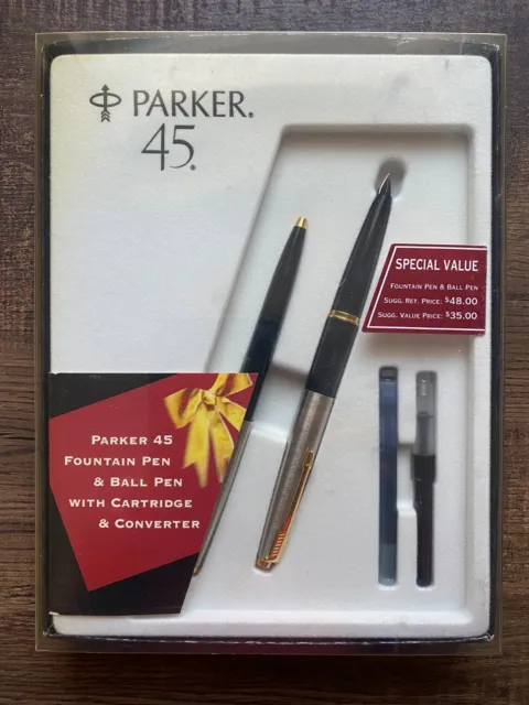 Vintage Parker 45 Fountain & Ball Point Pen Set w Cartridge and Converter