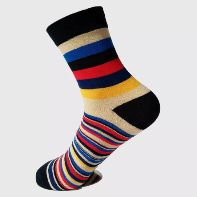 5 Pairs Mens Cotton Socks Lot Colorful Stripe Fashion Dress Sox For Wedding Gift 3