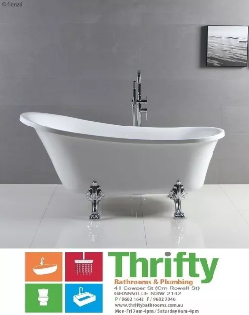 Fienza Clawfoot Acrylic Bath Gloss White With Chrome Feet 1500mm