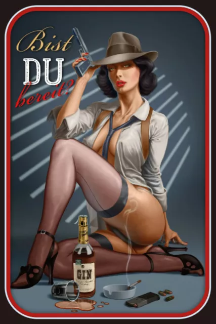 Top-Schild, versch. Größen, Gin, Alkohol, sexy lady, pin up, Pistole,  Neu & OVP