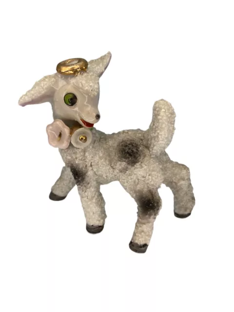 Vintage Lamb Sheep Easter Decor Figurine Ceramic Textured Halo Spotted