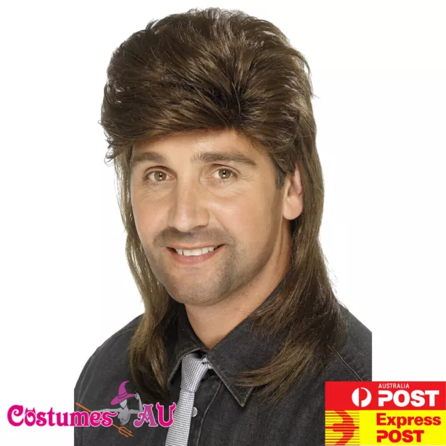 Adult Mens Brown Mullet Wig Fancy Dress Costume Accessory 70s 80s 80's Punk