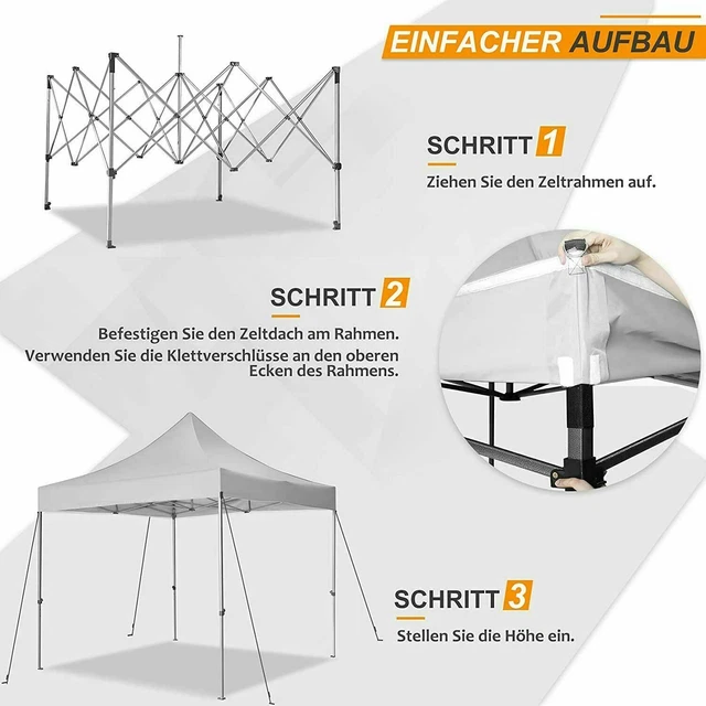 Faltpavillon 3x3M Regendicht Pavillon UV-Schutz Faltzelt mit 4 Seitenteilen Neu* 11