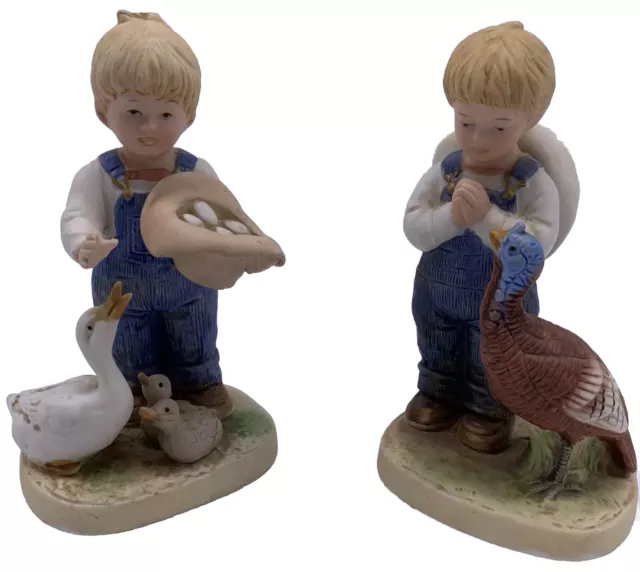 Denim Days 1985 Girl & Boy Homco #1505 #1509 Figurines Vtg Turkey Thanksgiving