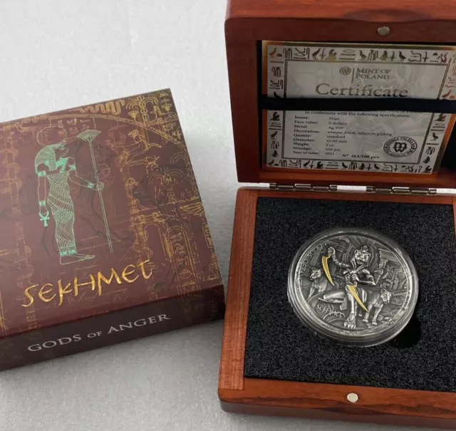 2021 Niue Gods of Anger SEKHMET 2oz Ultra High Relief Antiqued Silver Coin