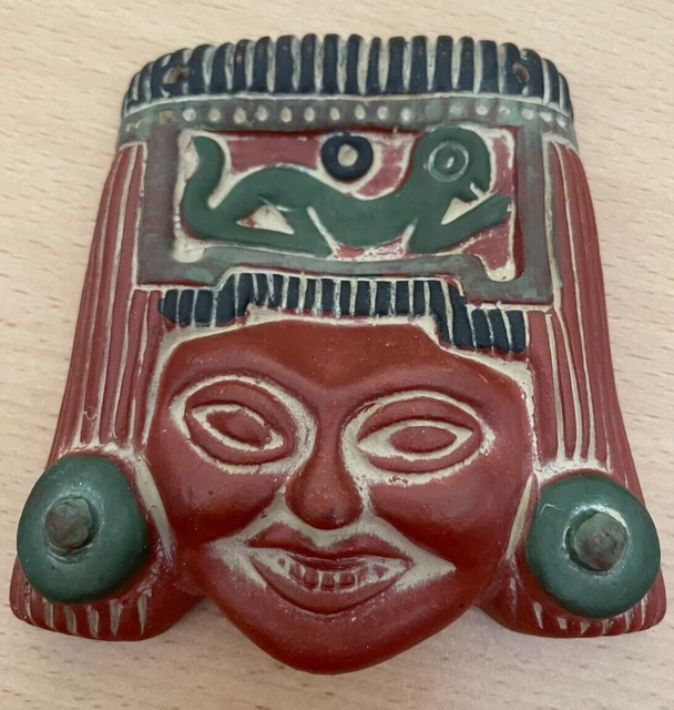 Vintage Mexican Mayan Aztec Clay Head Wall Hanging