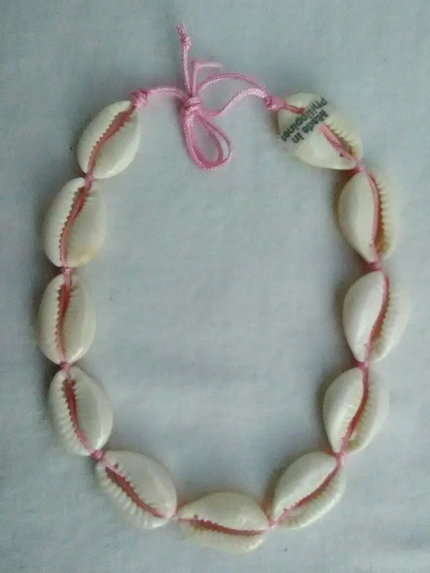 Surfer Cowrie Tribal Beach Shell Beaded Pink  Ankle Bracelet 9.5" US Seller New