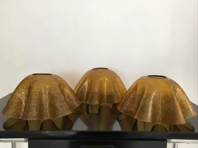 Lot de 3 : Globe Tulipe En Verre Épais Gravé Jaune Pour Suspension Lampe Lustre