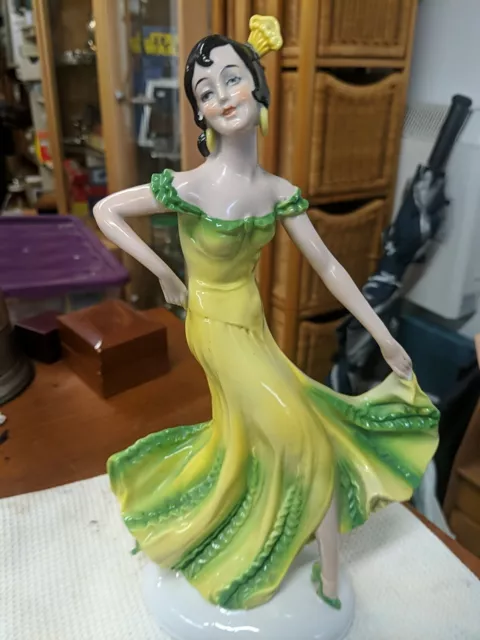 Vintage Porcelain  Art Deco Dancing Lady Figurine 28.5cm High