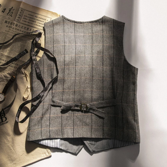 Rétro Uomo Misto Lana Panciotto Tweed Herringbone Gilet Abito Canotta Business