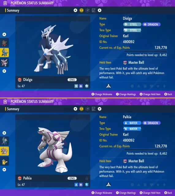 Shiny 6IV Palkia, Giratina, and Dialga Legendary Pokemon Holding Master  Balls for Sword, Shield, Brilliant Diamond, Shining Pearl, Legends Arceus,  Scarlet, and Violet - elymbmx