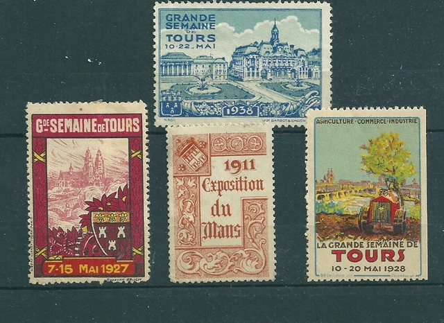 Lot de 4  vignettes Tours et le Mans