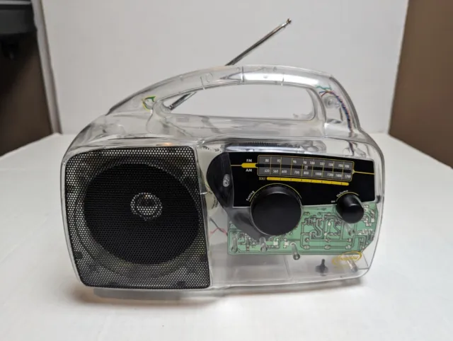 Self Powered AM/FM Radio Solar Crank Clear See Through Prison Freeplay Repaired