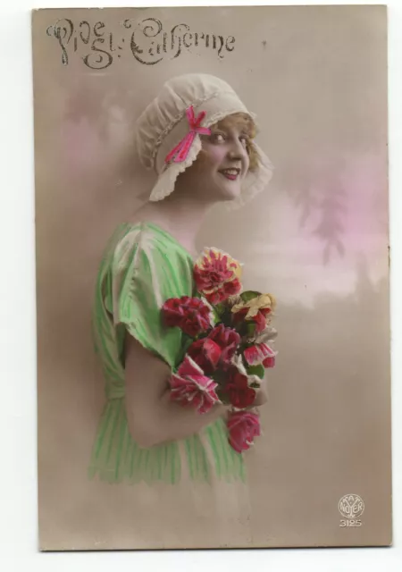 Carte Fantaisie - Old Postcard - Sainte CATHERINE - Jeune fille au bonnet rose