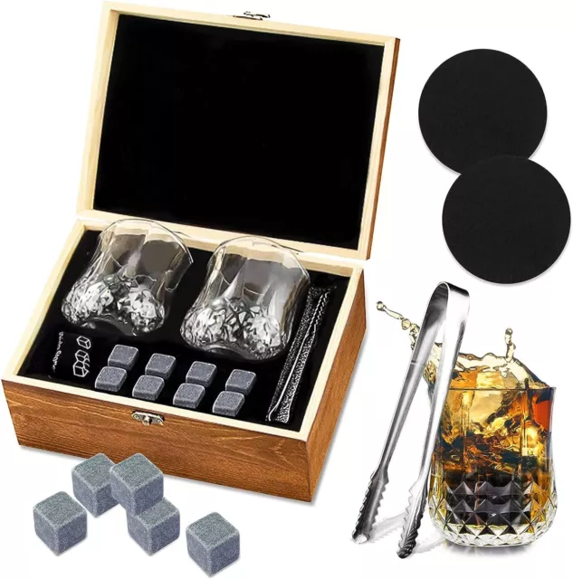 Whisky Set Regalo, 8 Cubetti di Ghiaccio Riutilizzabili + 2 Bicchieri da Whiskey