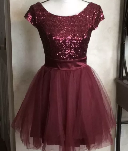 Trixxi Formal Tulle Sequin Evening Cocktail Party Dress Wine Burgandy Size 3