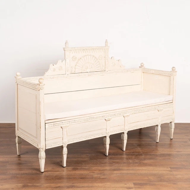 Swedish White Gustavian Bench With Storage, circa 1810-30