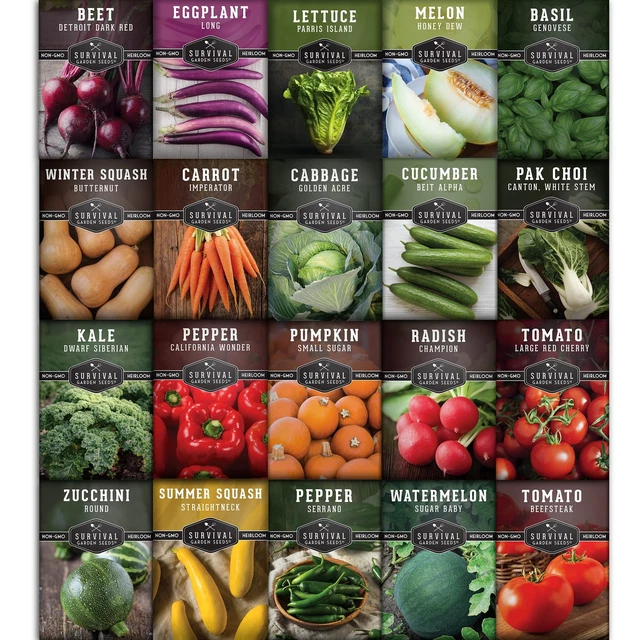 Vegetable Starter Kit Seed Vault - 20 Delicious Varieties of Vegetables
