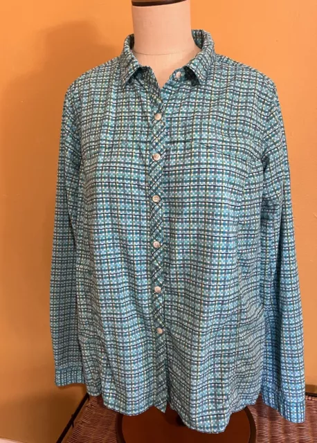 ExOfficio Womens Blue Plaid Button Up Insect Shield Outdoor Nylon Shirt Large