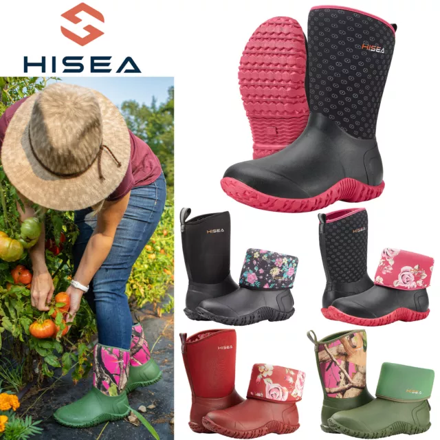 HISEA Women's Foldable Rain Snow Boots Lightweight Waterproof Mud Garden Wellies