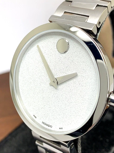 Movado Women's Watch 0607518 Museum White Glitter Dial Swiss Quartz 32mm Steel