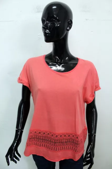 Desigual Maglia Donna Taglia XL Maglietta Rosa In Cotone T-Shirt Manica Corta