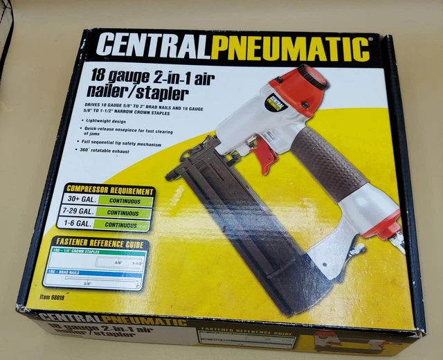 NEW CENTRAL PNEUMATIC 18 Gauge 2in1 Air Nailer/ Stapler Kit 29.99