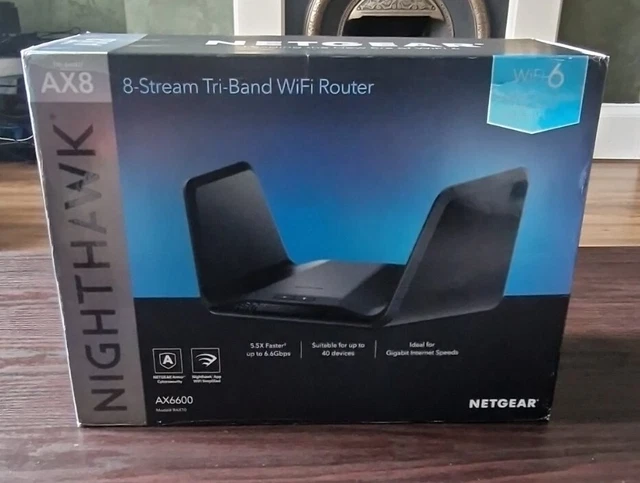 NETGEAR Nighthawk RAX70 AX8 8-Stream WiFi Cable & Fibre Router  AX 6600,Tri-band