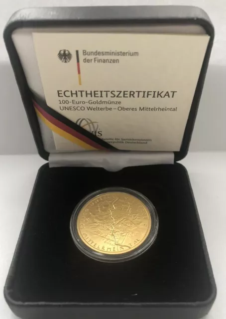 100 Euro Goldmünze Deutschland, 2015, 1/2 Unze Gold, Oberes Mittelrheintal (F)